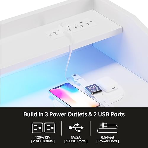 Miniatura 4 de LUMTOK Cómoda moderna de 5 con estante colgante LED, cómoda con perchero, perchero y cajones de almacenamiento, cajones con percheros para