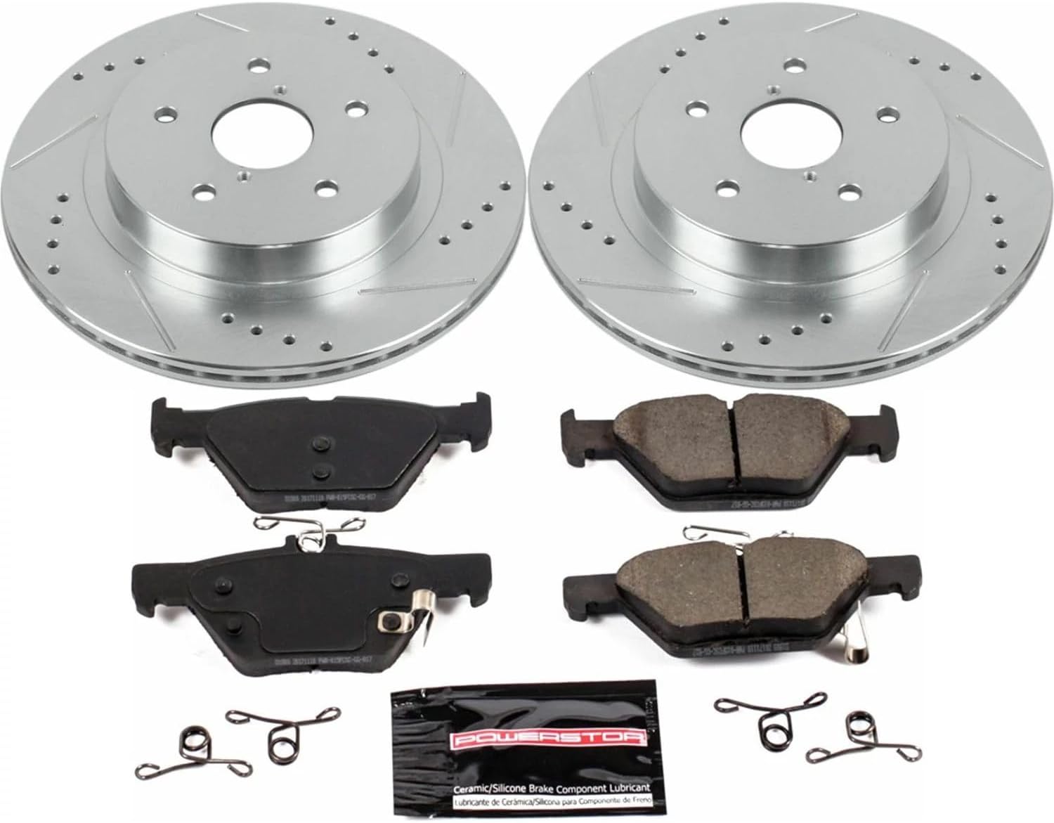 PowerStop Rear Brake Kit For Subaru Legacy 2015-22 |Outback 2015-23 |WRX 2016-24 - Drilled and Slotted Disc Rotors with Ceramic Brake Pads Replacement, K7039