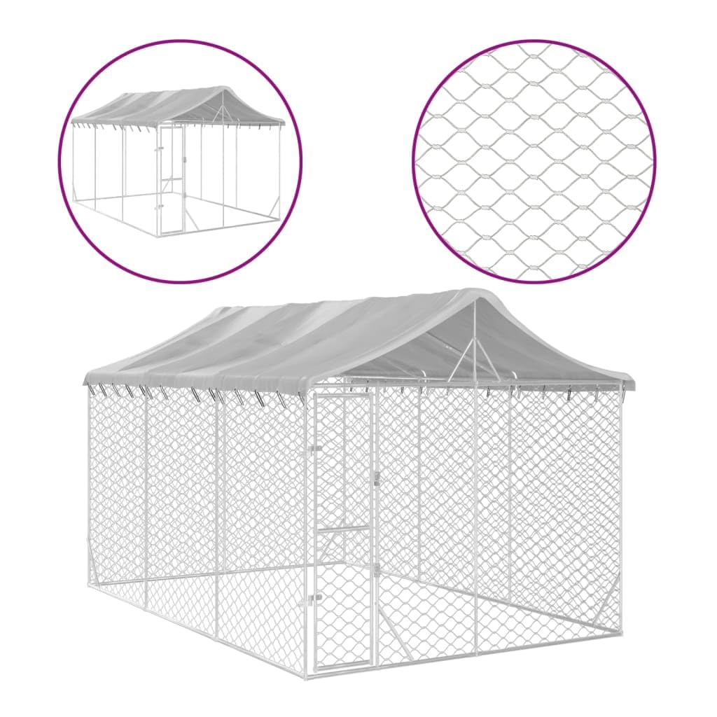 Festnight Perrera de Exterior con Techo Perrera de Exterior con Toldo Jaula para Perros Caseta para Perros Mascotas Cerradura, recinto para Animales con Techo Resistente Agua y UV 3 x 4,5 x 2,5 m