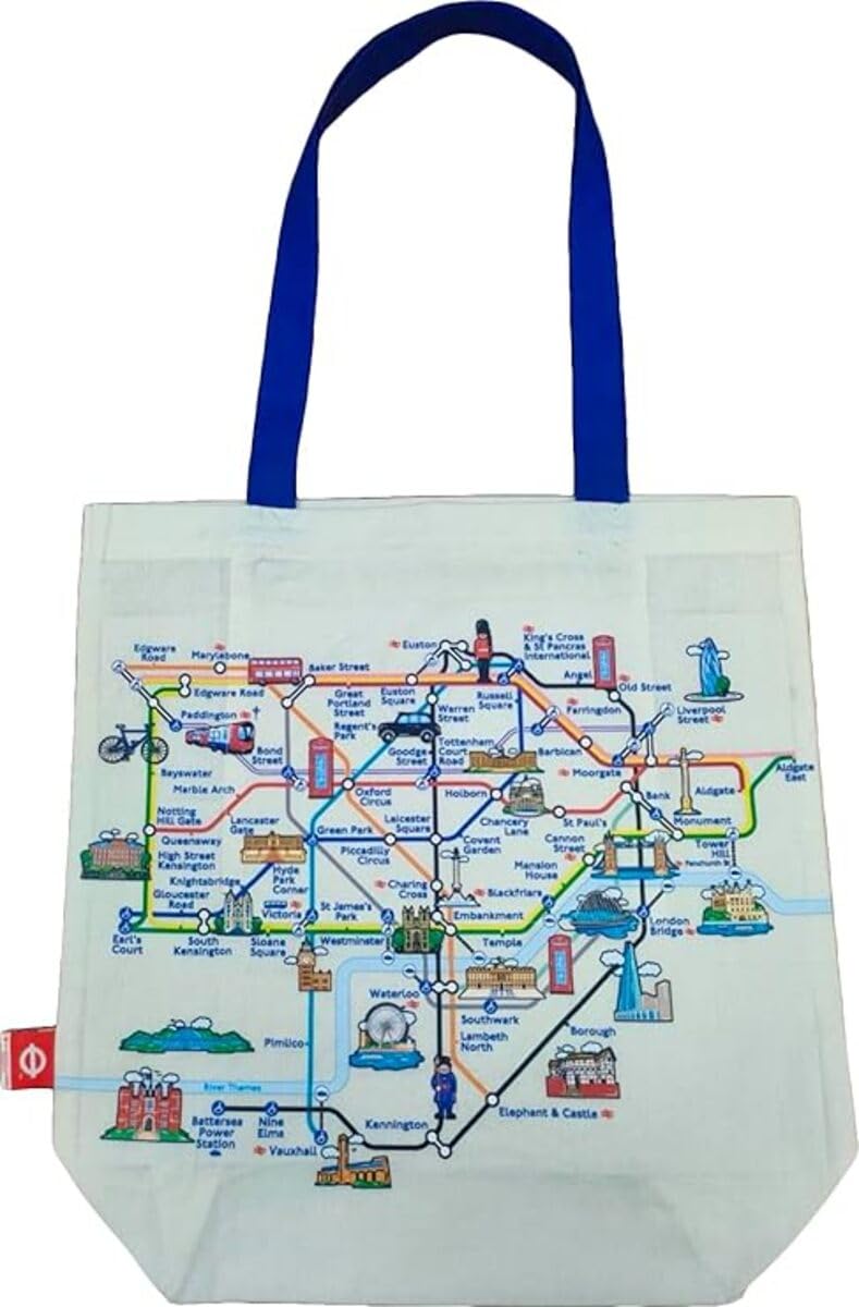 GWCC Licensed London Underground Tote Bag – Tube Map & London Icons Print, Mind the Gap Roundel Back, Travel & Gift Bag