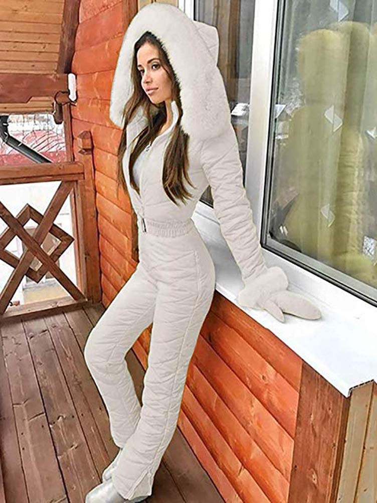 Mujer Traje de Esquí Cálido Invierno Traje de Nieve Una Pieza Exterior Sports Traje de Esquí Impermeable Mono con Capucha Cremallera
