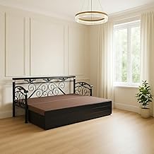 Wiki 3 Seater Metal Sofa Cum Bed with Hydraulic Storage | King Size Sofa Cum Bed with Cushion | 3 Seater Sofa Set, Metal Sofa Set for Living Room (Brown with Black Finish)