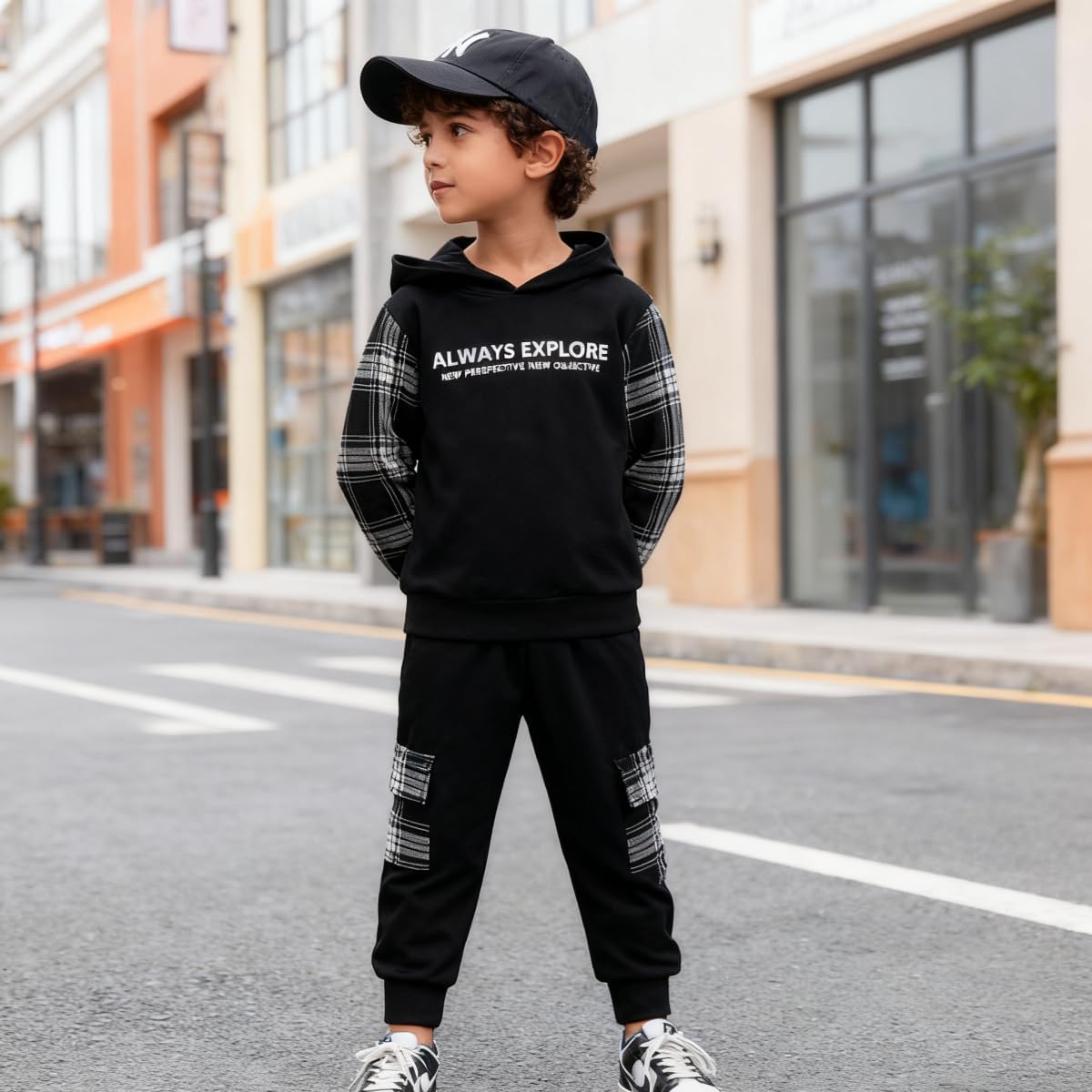 Toddler Baby Boy Clothes Plaid Long Sleeve Hoodie Sweatshirt + Pants 2pcs Boys Outfit Set - Image 3