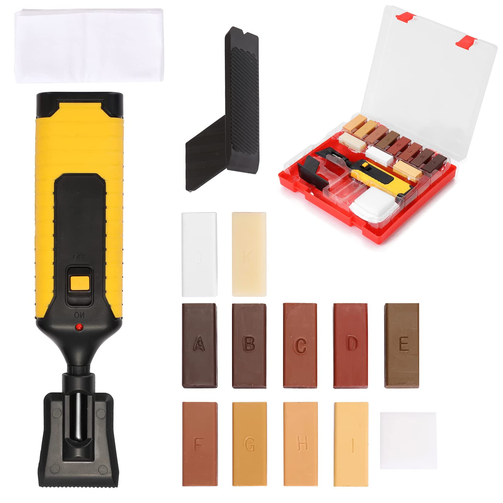 Excefore Floor and Furniture Repair Kit, Wood Floor Hardwood Furniture Scratch Repair Set with 11 Colors Repair Wax Sticks and Melting Tool Restore Scratches, Cracks for Wood Floors, Table, Door