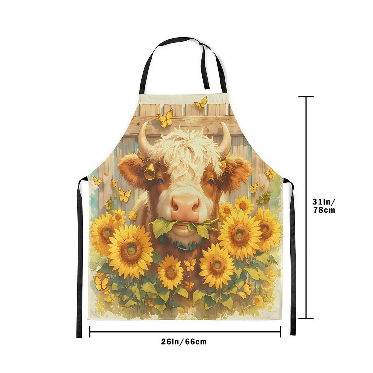 Loussiesd Highland Cow Apron for Women Men 78x66cm Kids Sunflower Highland Cattle Bib Apron with Adjustable Neck Cute Farmhouse Animal Waterproof Apron Cooking Kitchen Chef Apron - Image 3