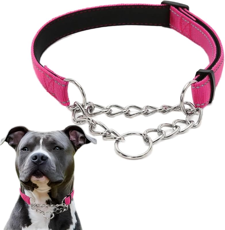 Coleira Martingale para Cães Médios com Corrente Refletiva Rosa-choque PSPORT, M