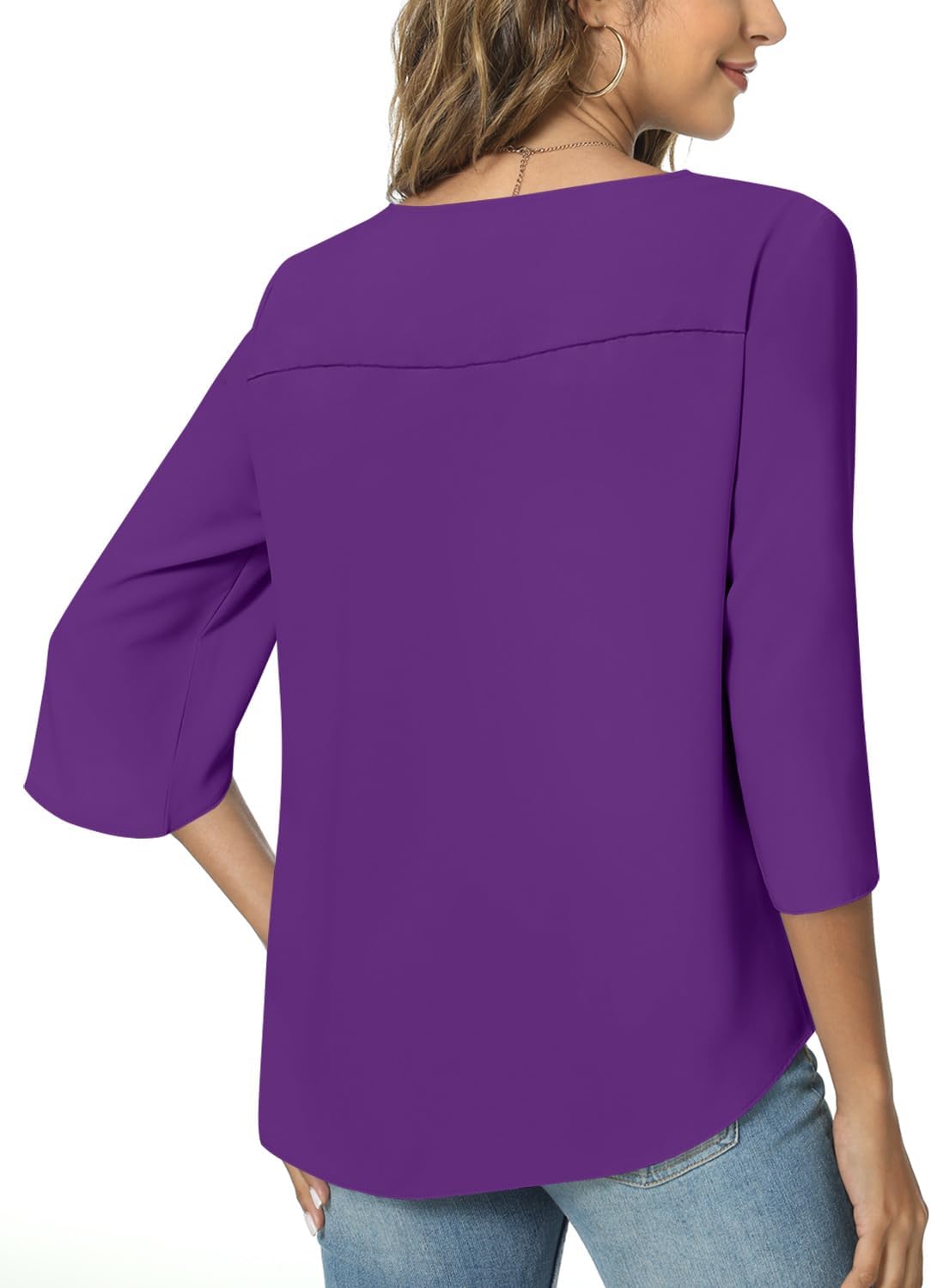 TAOHUADAO Womens 2026 Summer 3/4 Sleeve Tunic Tops Chiffon Work Blouse V-Neck Dressy Casual Shirt - Image 3