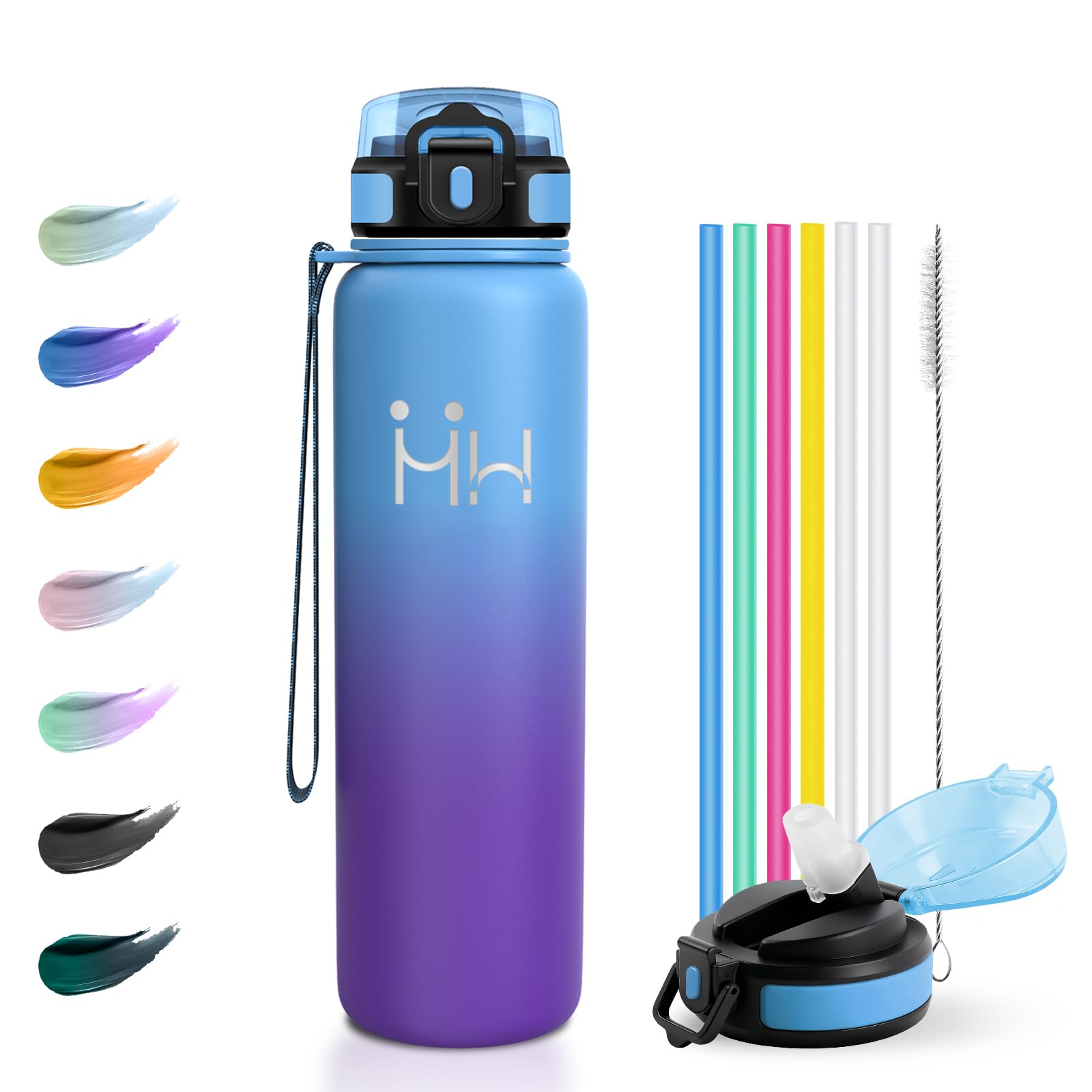 JAPORIA Stainless Steel Water Bottle, 1 Litre, Thermos Flask with Straw, BPA-Free, Carbonated Drinks, One-Handed Opening, Vacuum Flask, Water Bottle for Travel, Camping, Picnic