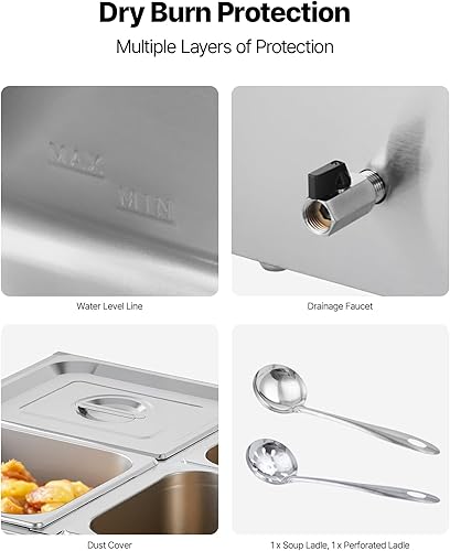 Miniatura 113 de VEVOR Calentador de alimentos comercial, calentador de alimentos eléctrico de acero inoxidable de 1200 W, calentador de alimentos de vapor