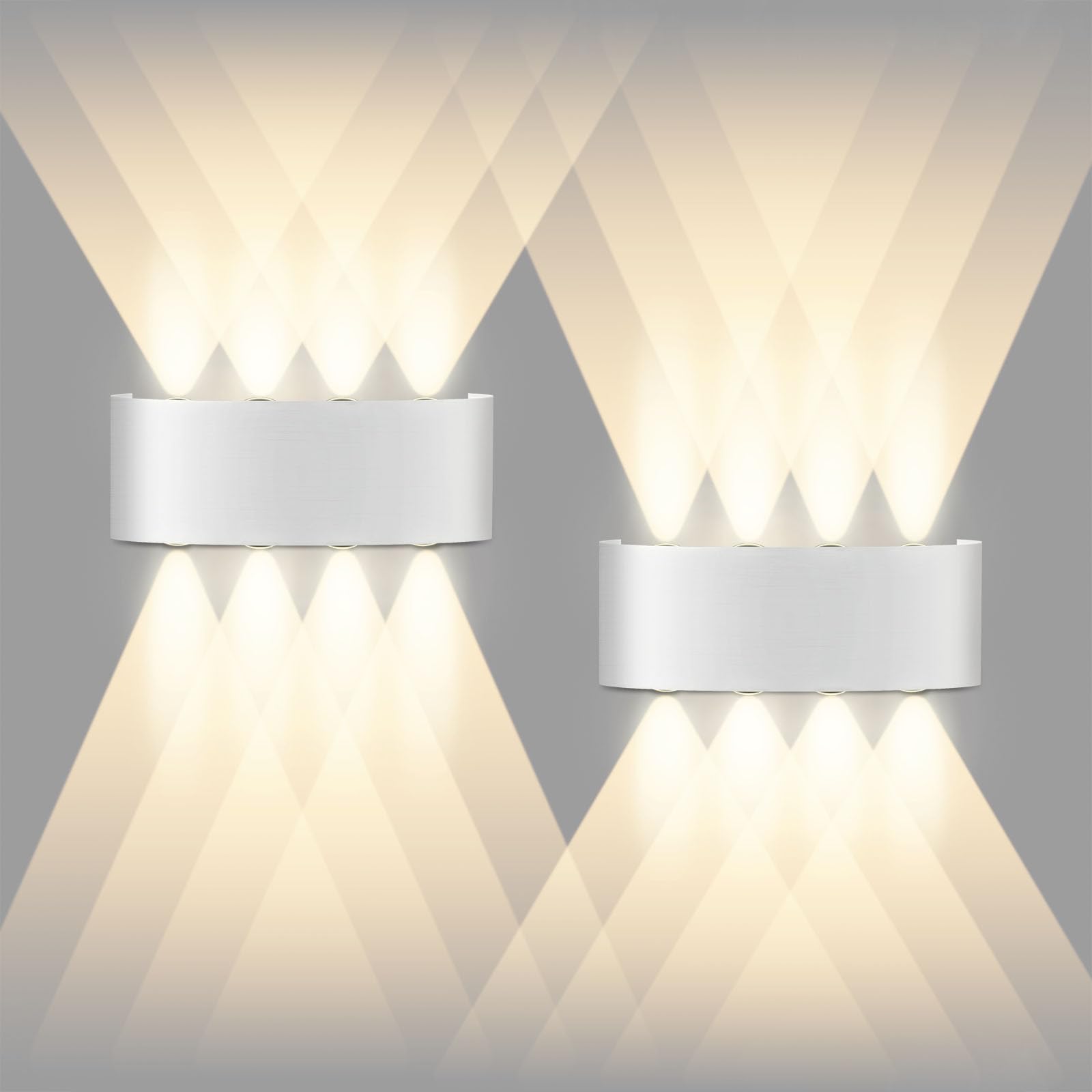 2 Pack 8W LED Wall Light Indoor 3000K Warm White, Up & Down Wall Lamp, IP65 — image 1