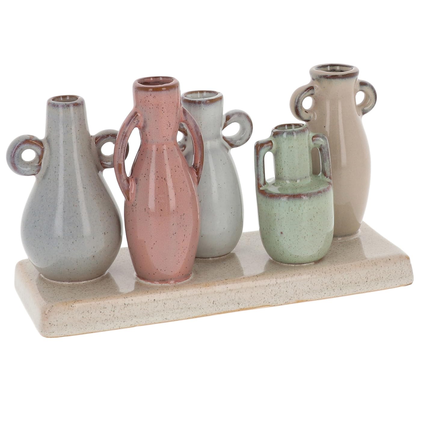 Shudehill Giftware Petite Pottery Pastel Tones Mini Collection of Vases - Great for Single Flowers, Dried Arrangements and More (Round)