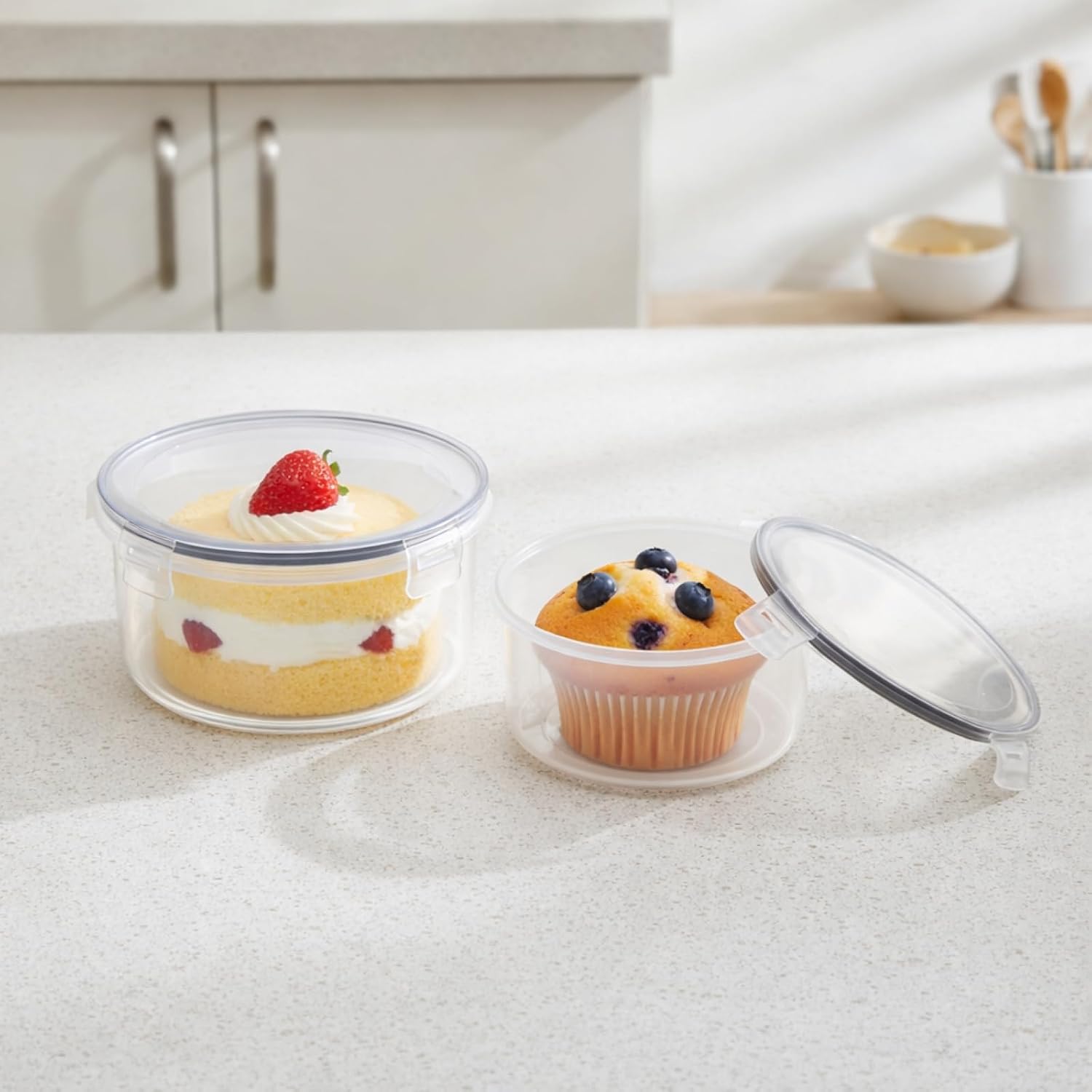 Large Trifle Bowl Set of 2, Salad Bowl with Sealed Lid, Plastic Mixing Bowls, Food Storage Containers for Laying Ice Cream, Cake, Fruit, Baking, Dessert, BPA-Free, Clear