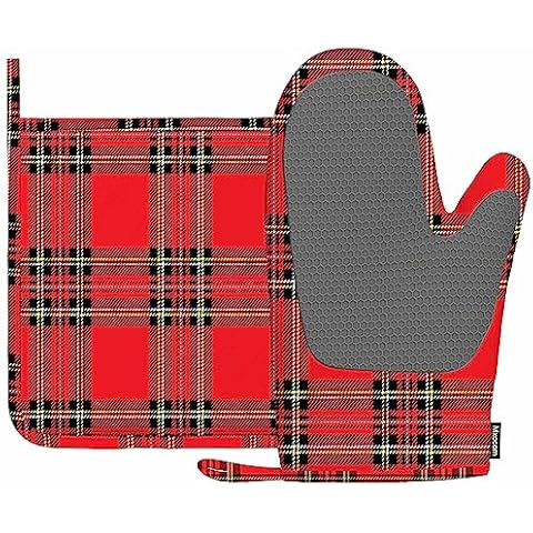 Mxocom Red Plaid Oven Mitts and Pot Holders Set Cover