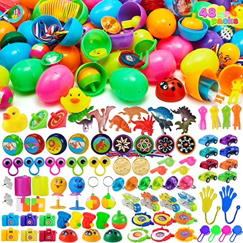 JOYIN 48Pcs Easter Eggs with Toys Inside, Prefilled Easter Eggs with Popular Assorted Toys for Kids Boys Girls, Basket Stuffers Filler, Party Favors, Classroom Exchange