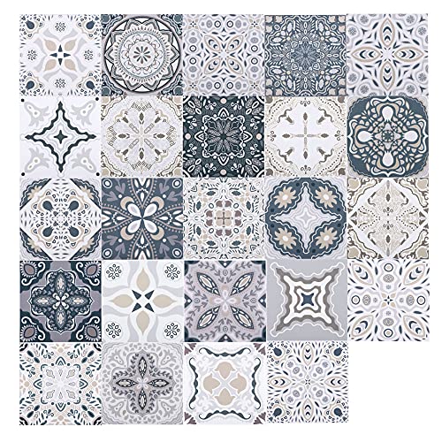 Mogokoyo Lote de 24 pegatinas para pared de cocina, impermeables, autoadhesivas, para cuarto de baño, azulejos de cemento adhesivo al estilo marroquí, decoración de pared adhesiva DIY (15 x 15 cm) Cover