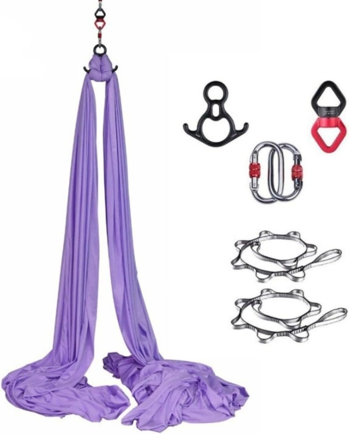Set di yoga aereo professionale (seta di 8 metri + sistema di sospensione) – respirante, adatto per allenamenti a casa/meditazione, con una capacità di carico di 150 chilogrammi.