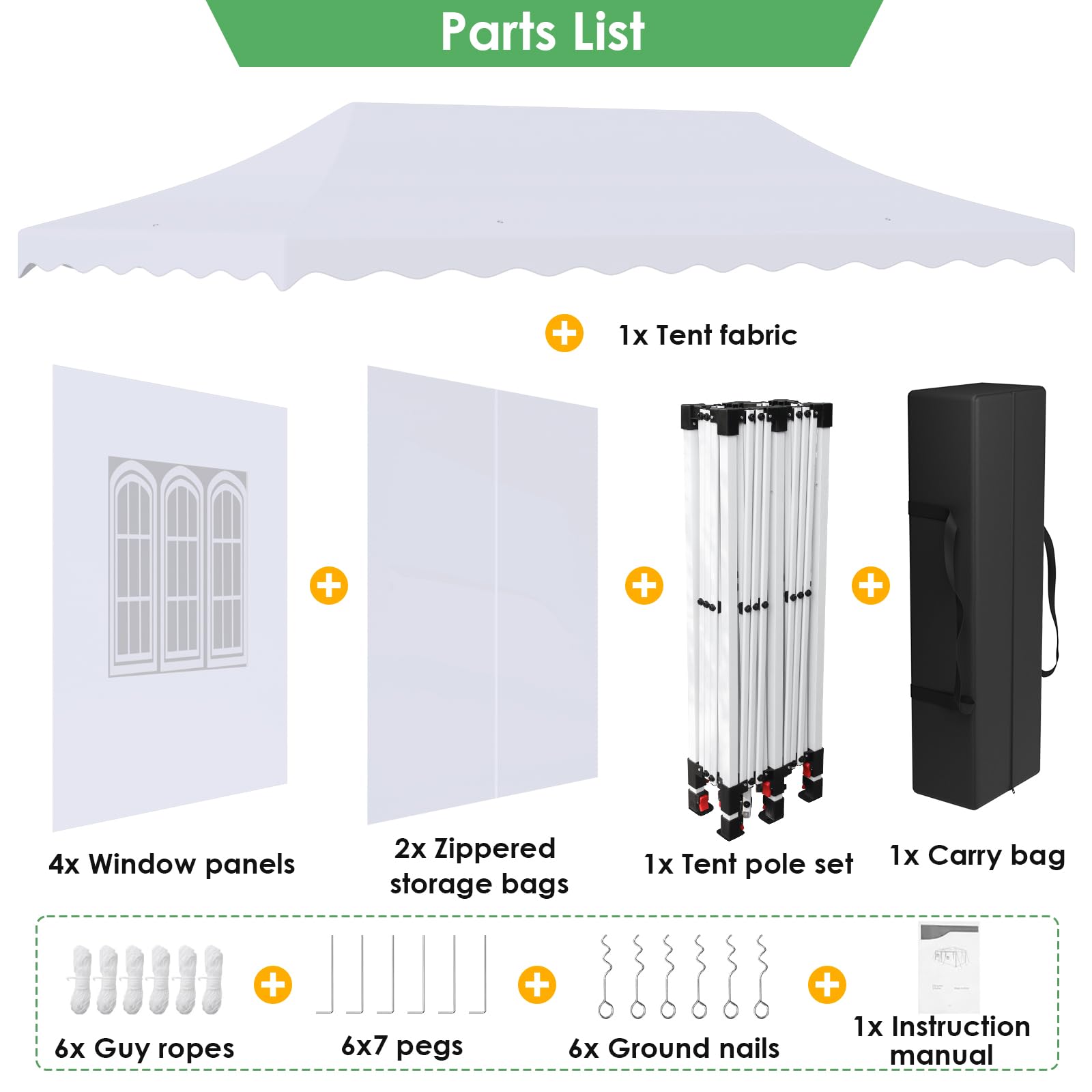 Carpa Plegable 3x6, Cenador 3x6, Carpas para Exteriores con 6 Paneles Laterales, con Bolsa de Almacenamiento, 420D Oxford, Impermeable, Protección UV 50+, para Jardin, Camping, Playa, Patio, Blanco