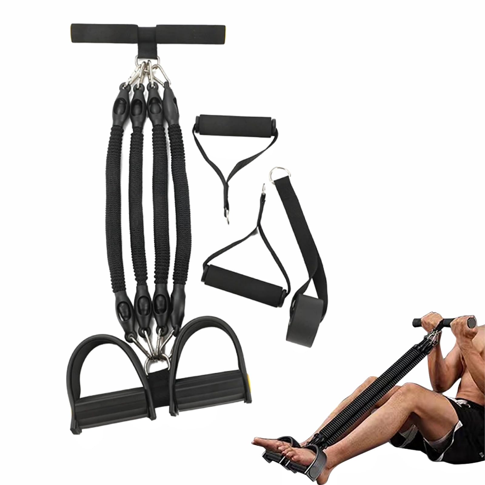 Tokaneit Multifunction Pedal Resistance Band Black, Tension Rope Exercise Trainer with Sturdy Steel Carabiner, Pedal Resistance Bands with Handle, Suitable for Home and Office Use