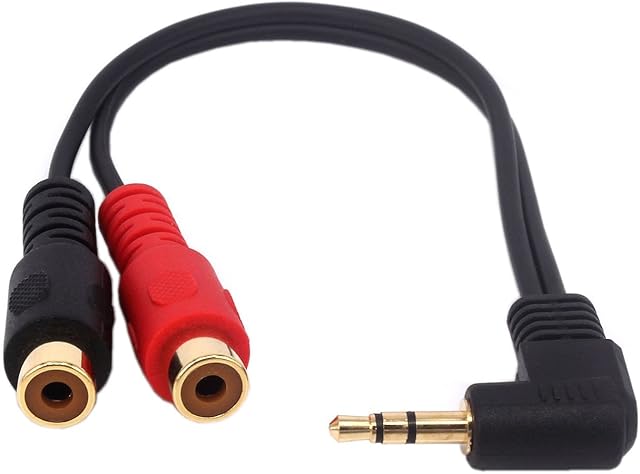 BOTARO Wpeng RCA Jack Adapter Cable,Gold Plated 90 degree Right-angled 3.5mm Gold 1/8" TRS Stereo Male to Dual Female RCA Jack Adapter Cable (0.6FT/20cm)