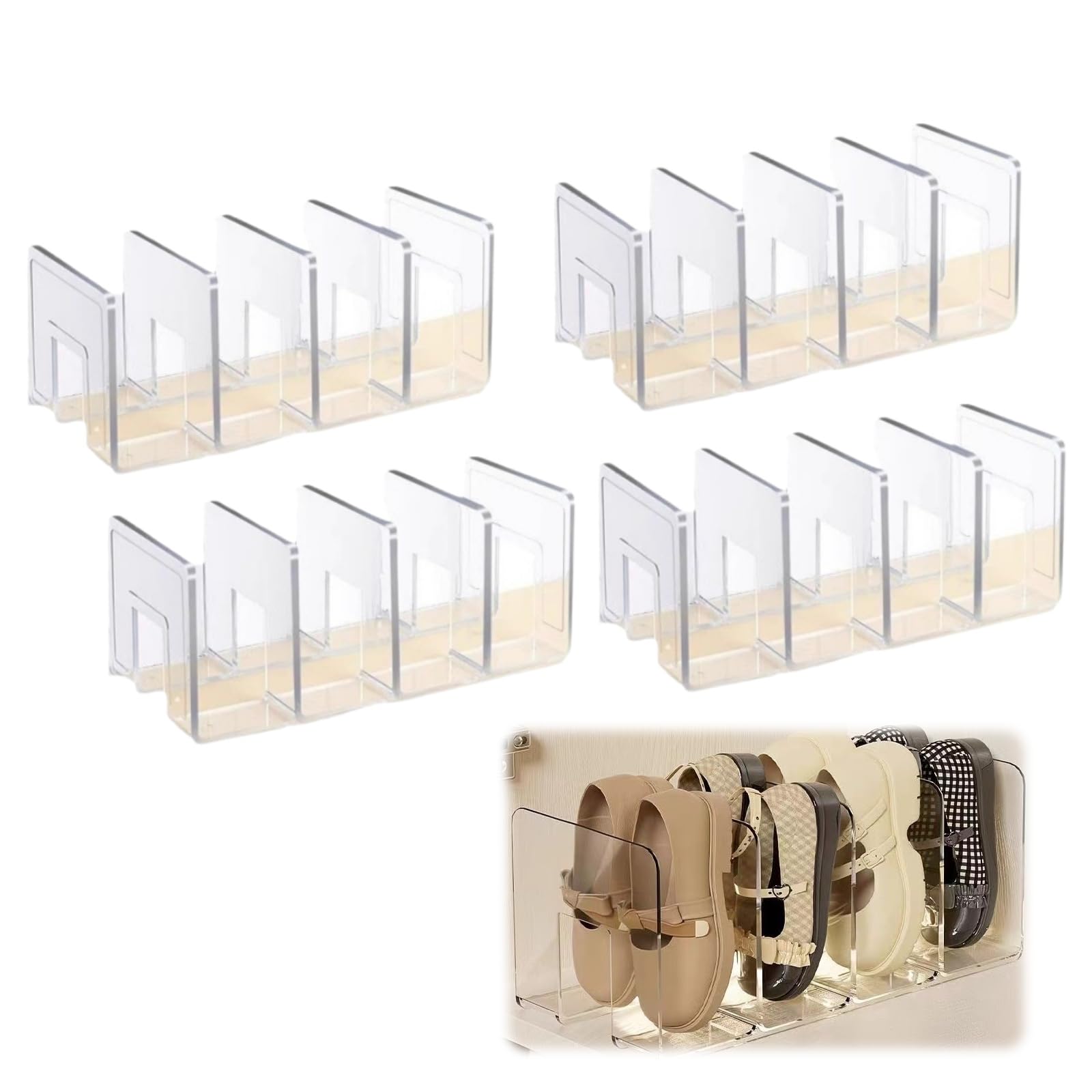 Genérico 4PCS Zapatero para niños, Organizador de Zapatos de acrílico, Paquete de organizadores de Zapatos, Almacenamiento de Zapatos de 4 Secciones para niños para Entrada de Armario