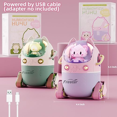 Miniatura 3 de Mini humidificador USB de 7.4 fl oz con luz nocturna LED, pequeño y lindo humidificador en adorable muñeca para niños, plantas, dormitorio, oficina,