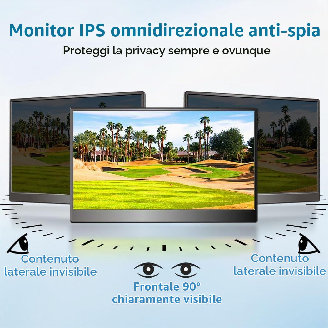 Monitor portatile touch 14" IPS 1080P, 100% sRGB, anti-riflesso, protezione occhi, schermo portatile USB-C e mini-HDMI per laptop, Mac, PC e console di gioco