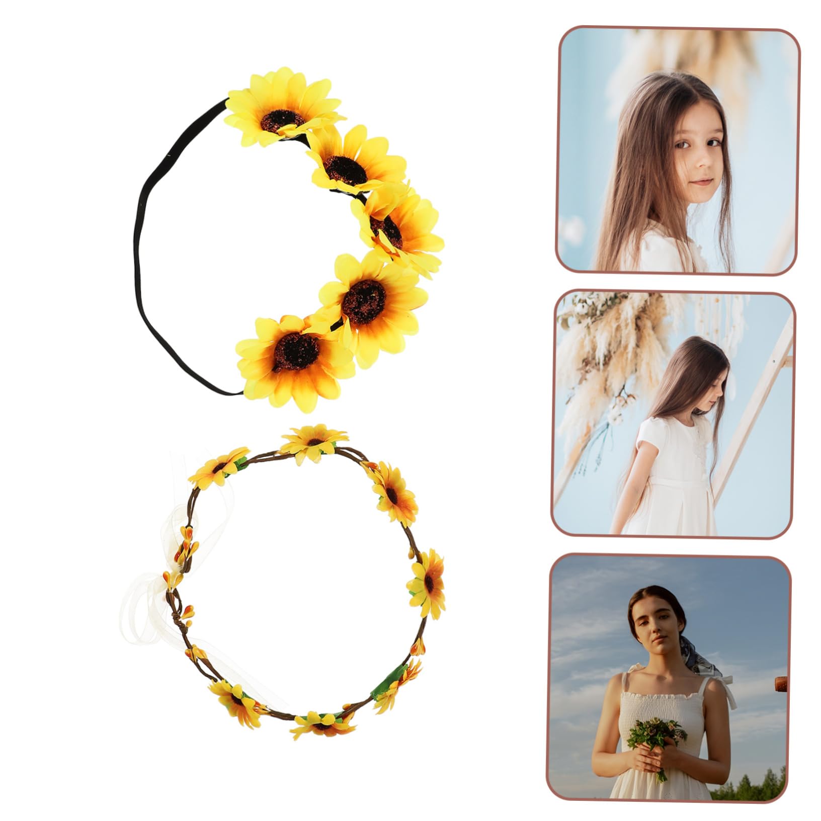 Bandeaux pour Cheveux Femme 2pcs Ornement de Cheveux Tournesol en Tissu et Nylon, Style Bohème Élégant, pour Mariage et Plage