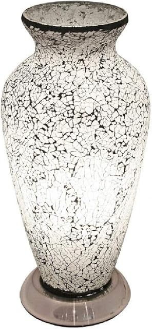 Britalia White Crackle Mosaic Glass Vintage Vase Table Lamp 38cm | Chrome Base | 1 x ES E27 Bulb Required (Not Included) | Study - Bedroom - Lounge | Desk Light