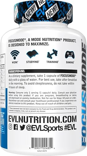 Miniatura 3 de Evlution Suplemento de energía mental y concentración para adultos - Suplemento de apoyo cerebral nootrópicos con cafeína L teanina alfa GPC y