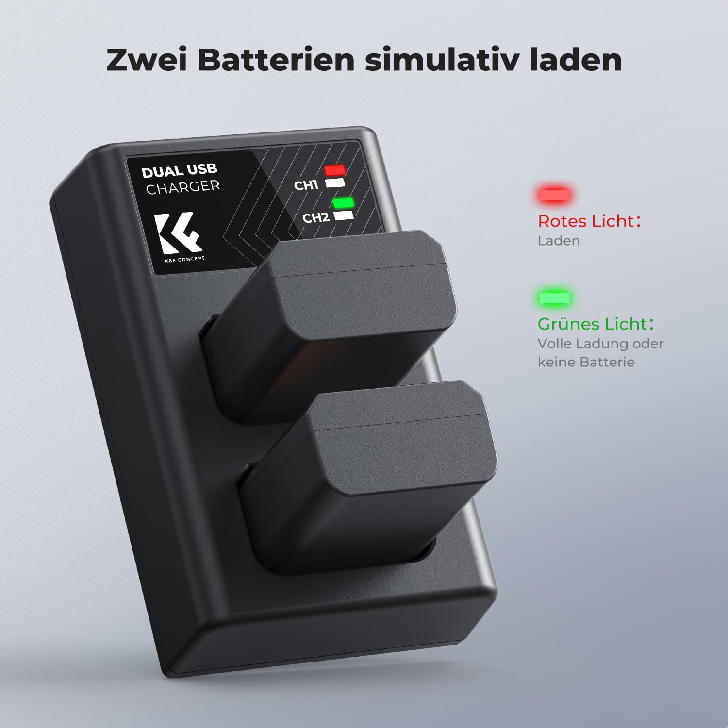 K&F CONCEPT NP-FW50 Kameraakku Ladegerät, 1100mAh Batterie 2 Pack Ladeset für Sony ZV-E10 A6000, A6500, A6300, A6400, A7, A7II, A7RII, A7SII, A7S, A7S2, A7R, A7R2, A55, A5100, A5000,A3000, A55,RX10