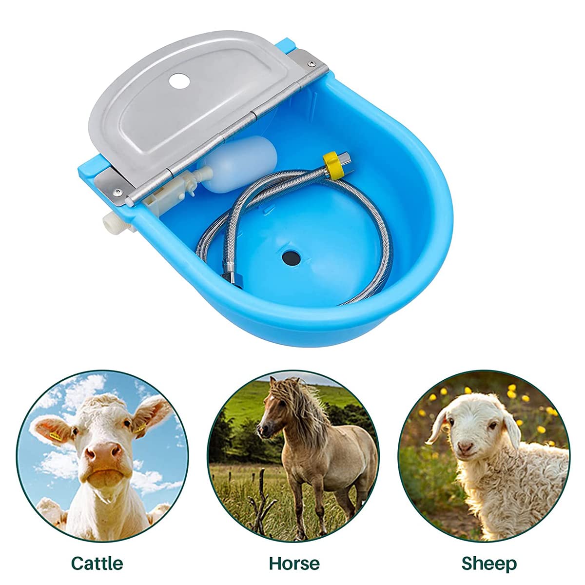 Abrevaderos De Ganado, Cuenco De Agua Automático para Ganado con Desagüe Y Válvulas De Flotación Y 31.5 '' Pipa, para Caballo Ganado Cabra Cerdo Oveja,Azul