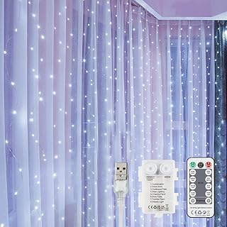 YEOLEH String Lights Curtain USB or Battery Powered, 144 LEDs Bedroom Fairy Lights with Remote for Thanksgiving Wall Party...