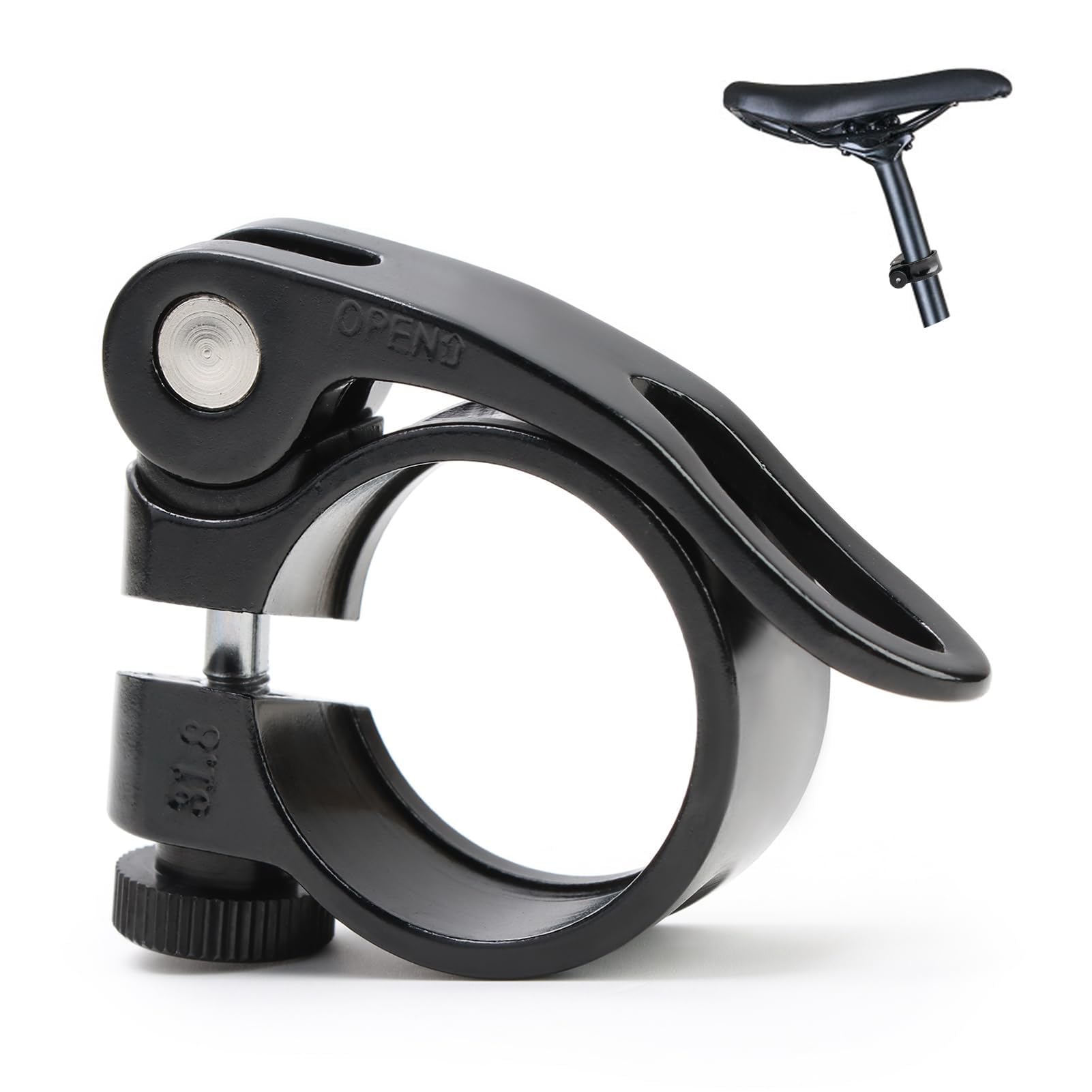 Bike Seat Post Clamp, 31.8mm Quick Release Bike Seat Clamp Bicycle Seatpost Clip Aluminium Alloy Bicycle Seatpost Lock Clamp for Mountain Bike Road Bike Folding Bike Bicycle Spare Parts (Black)