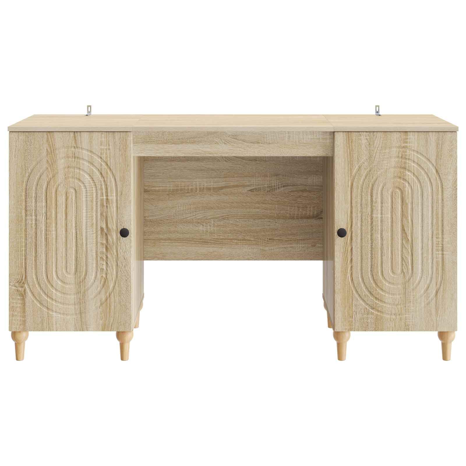 Scrivania con scaffale, in legno Sonoma, 142,5 x 50 x 75 cm, versatile scrivania per computer con vano portaoggetti, ripiano e 2 ante girevoli, per casa, ufficio, gaming e studio