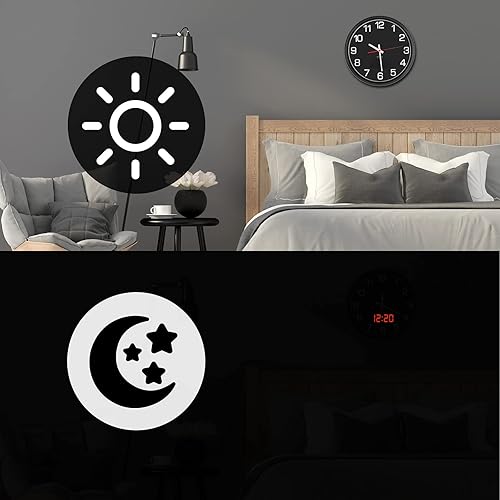 Miniatura 10 de Reloj de pared analógico de 12 pulgadas, silencioso reloj de pared grande de cuarzo sin tictac con luz LED nocturna, reloj de pared decorativo a