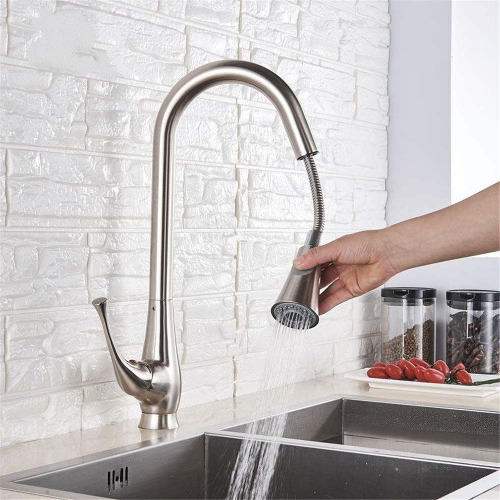 CHEWYNP Nichel Spazzolato ∕ Rubinetto da Cucina a Sfera Nera modalità di spruzzatura del Flusso Estraibile Rubinetto per Gru Miscelatore Caldo Freddo Montato sul Ponte Rubinetti di rotazio