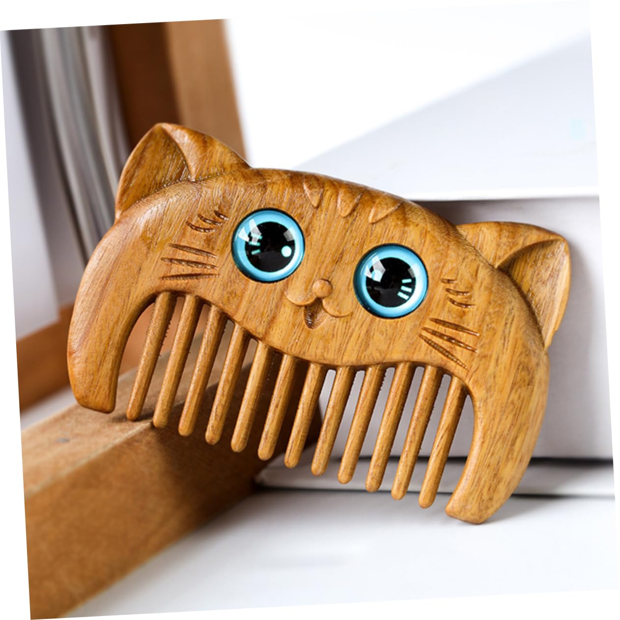 FRCOLOR Cat Hair Brush Set Pack Small Pet Comb for Cat Green Sandalwood Wood Comb Fine Tooth for Shedding