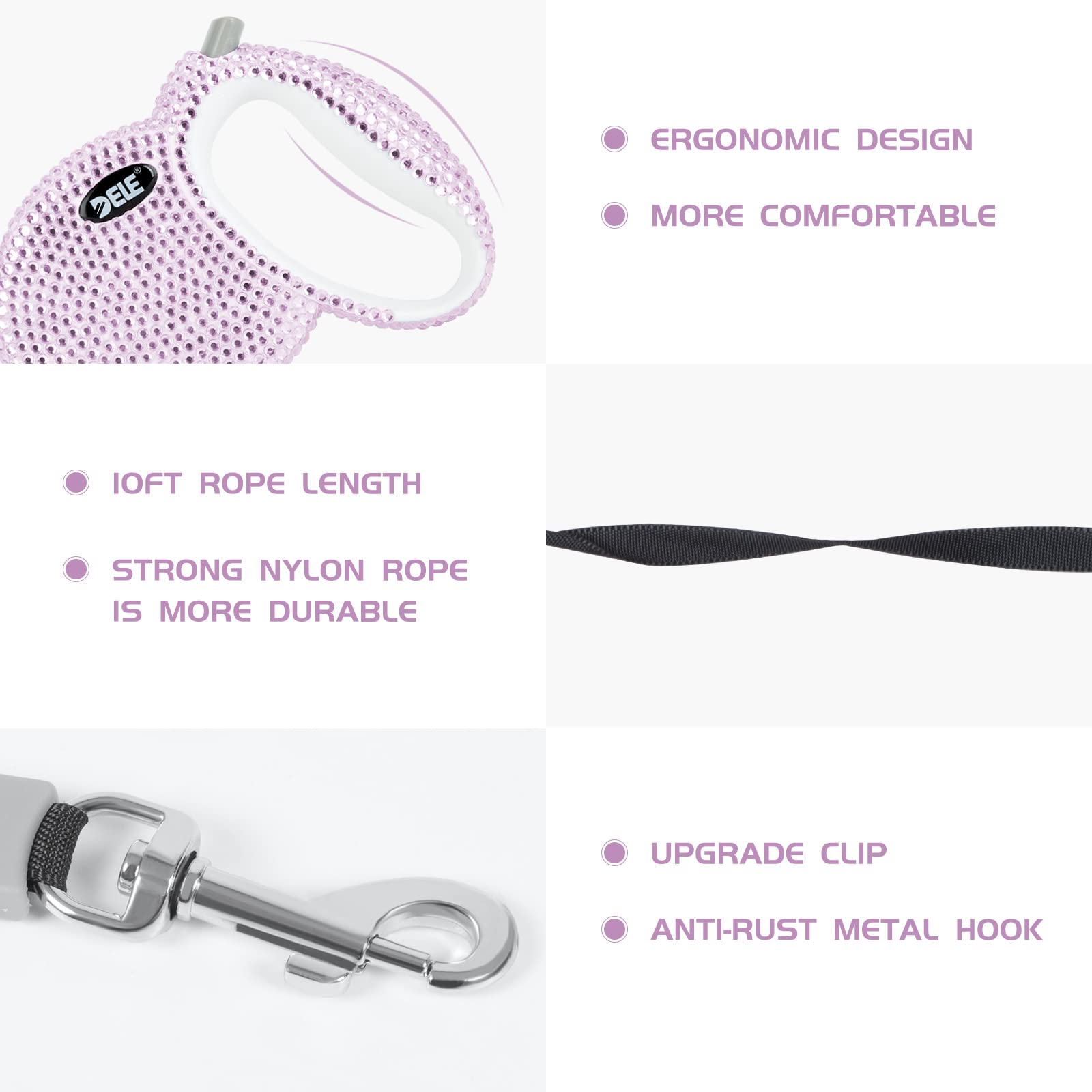 eing Laisse rétractable pour chien avec poignée antidérapante, bande en nylon solide, anti-enchevêtrement à 360°, convient aux chiens de petite et moyenne taille, distributeur de sacs à déchets