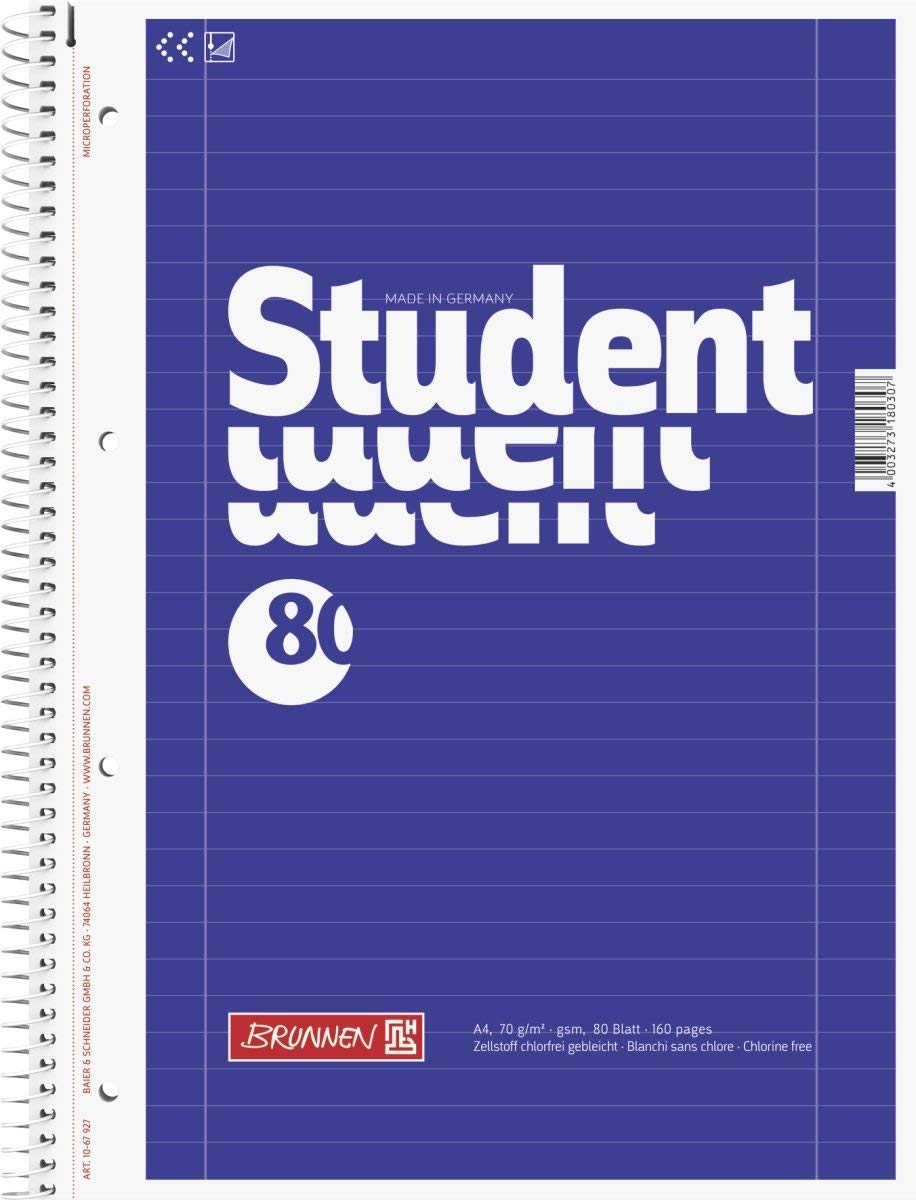 Brunnen 15 blocchi universitari Student A4 rigatura 27, a righe 80 fogli + 15 blocchi universitari Student A4 rigatura 28 a quadretti, 80 fogli bianchi (30 blocchi)