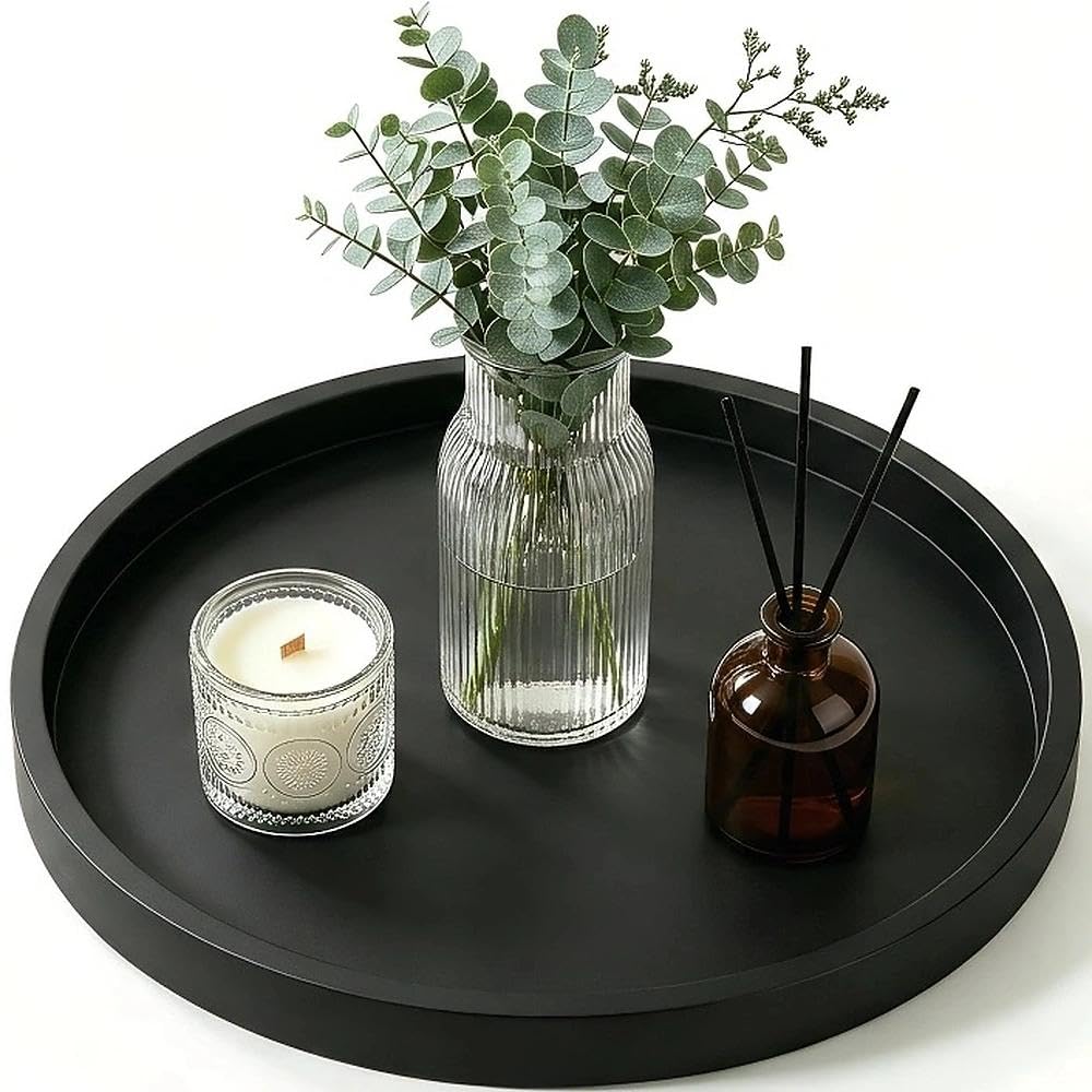 Decorative Round Trays,Round Silicone Bathroom Tray,for Lotion Bottles, Cosmetics, Jewellery Storage, Perfume and Jewellery (Black)