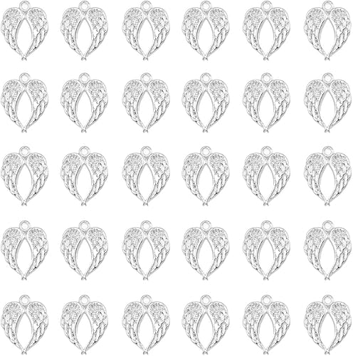 CellCase 60 dijes colgantes de alas de ángel para suministros de fabricación de joyas de bricolaje, Zinc