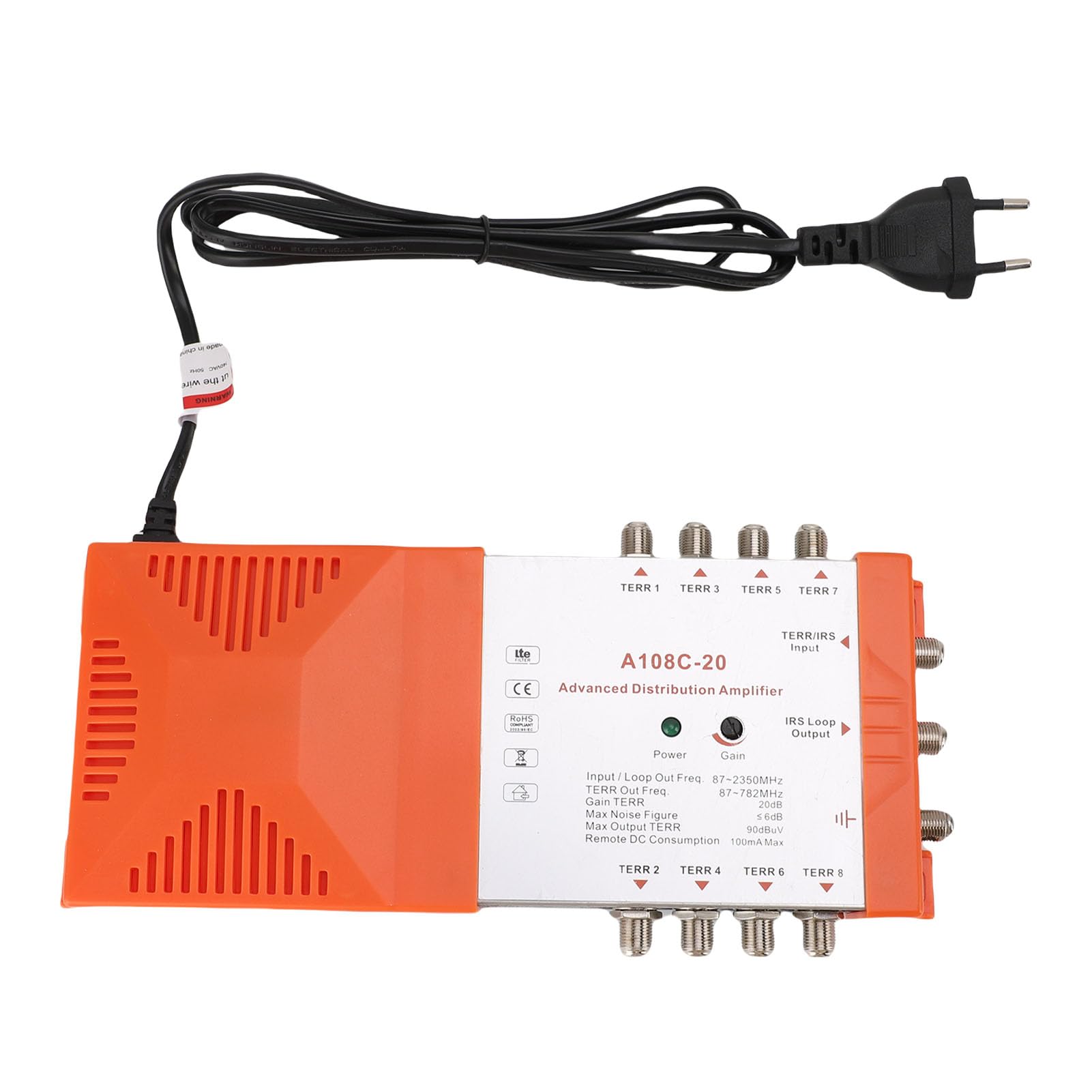 Amplificatore di Distribuzione a 8, Amplificatore per Antenna TV a Cascata IRS con Supporto Filtro 4G LTE, per TV con Rumore Ultra Basso ≤4 DB (Spina UE 220-240 V)