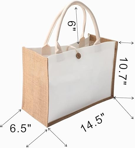 Miniatura 2 de MEIANJUN - Juego de 6 bolsas de arpillera con botón de viaje con asa bolsa de comestibles bolsa de dama de honor bolsa de mano para playa boda