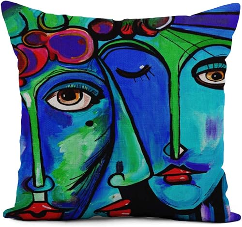 Nora - Funda de almohada de 20 x 20 pulgadas, diseño abstracto colorido Picasso de Nora Three of Pop Faces, fundas de almohada cuadradas para