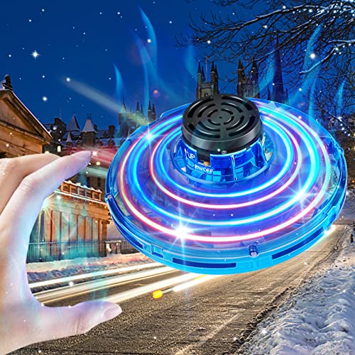 Hand Drone for Kids Flying Ball UFO Drone Hand Controlled 360Â°Rotation Flying Spinner with LED Light Indoor Outdoor Mini Drone Hot Toys (Blue)