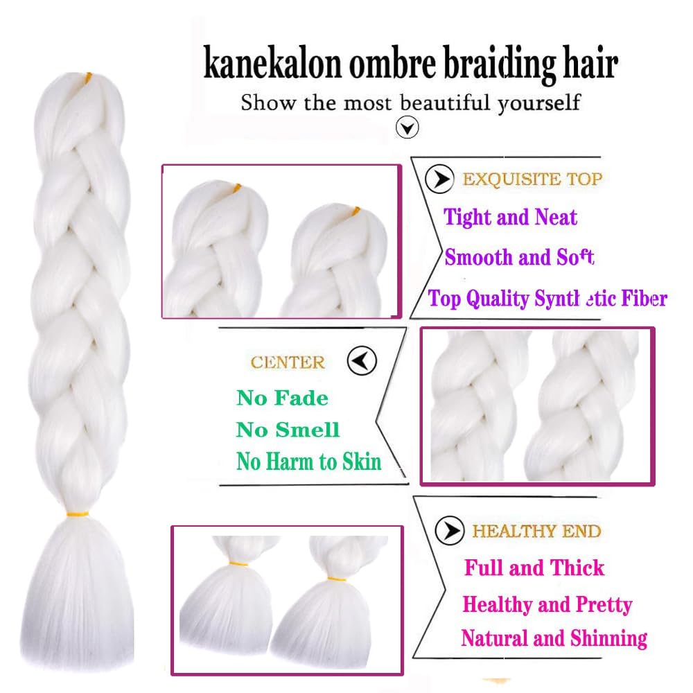 braids extensions hair white ombre braiding hair 24" Synthetic Jumbo Box Braid Hair for braiding 6pcs (#60 white) - Image 2