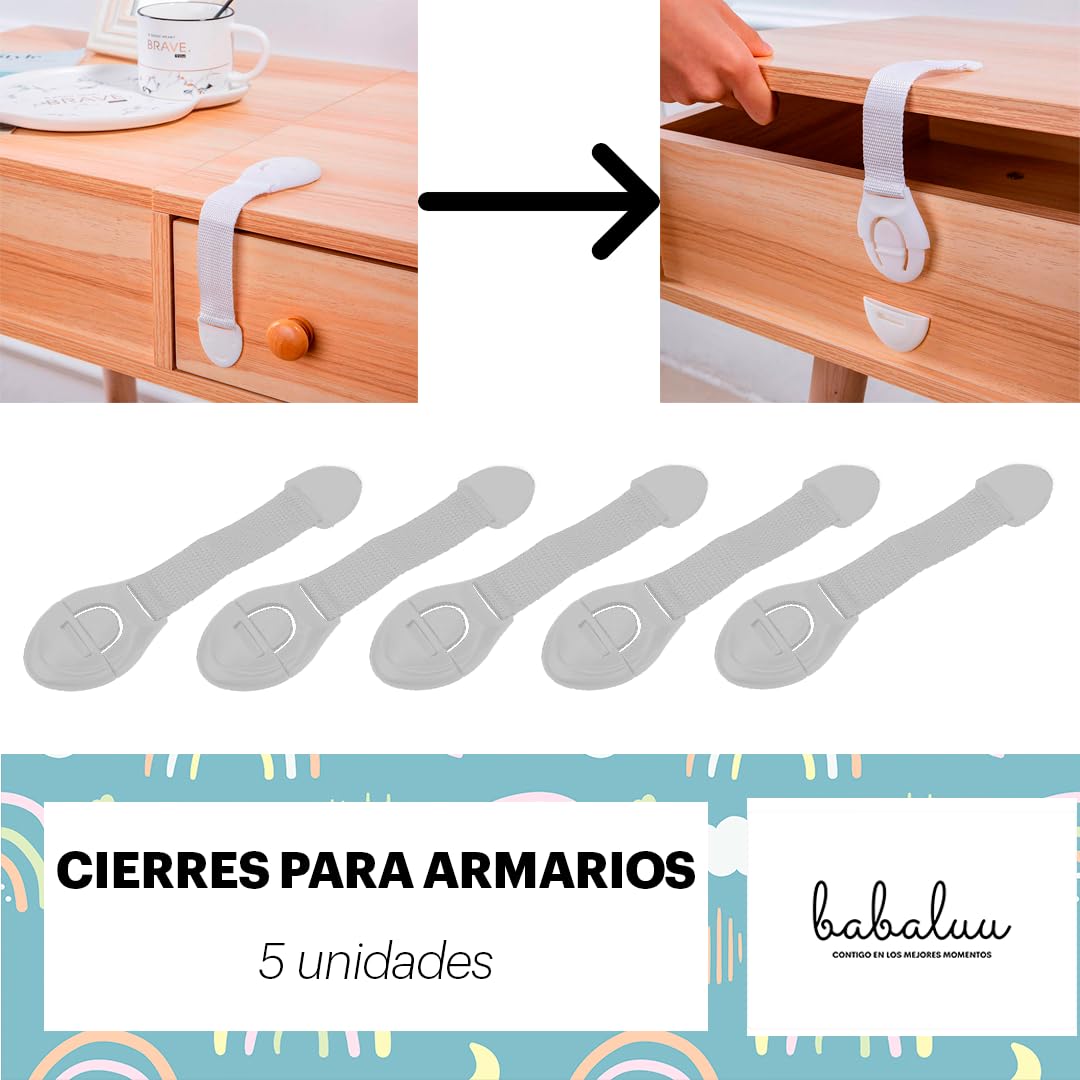 Kit Seguridad Bebes Niños - 6 Metros Cinta Acolchada - 8 Protectores Esquinas Espuma - 5 Topes Puerta - 5 Cierres Seguridad Armarios – 5 Cierres Seguridad Cajones. Blanco Marfil (Blanco)