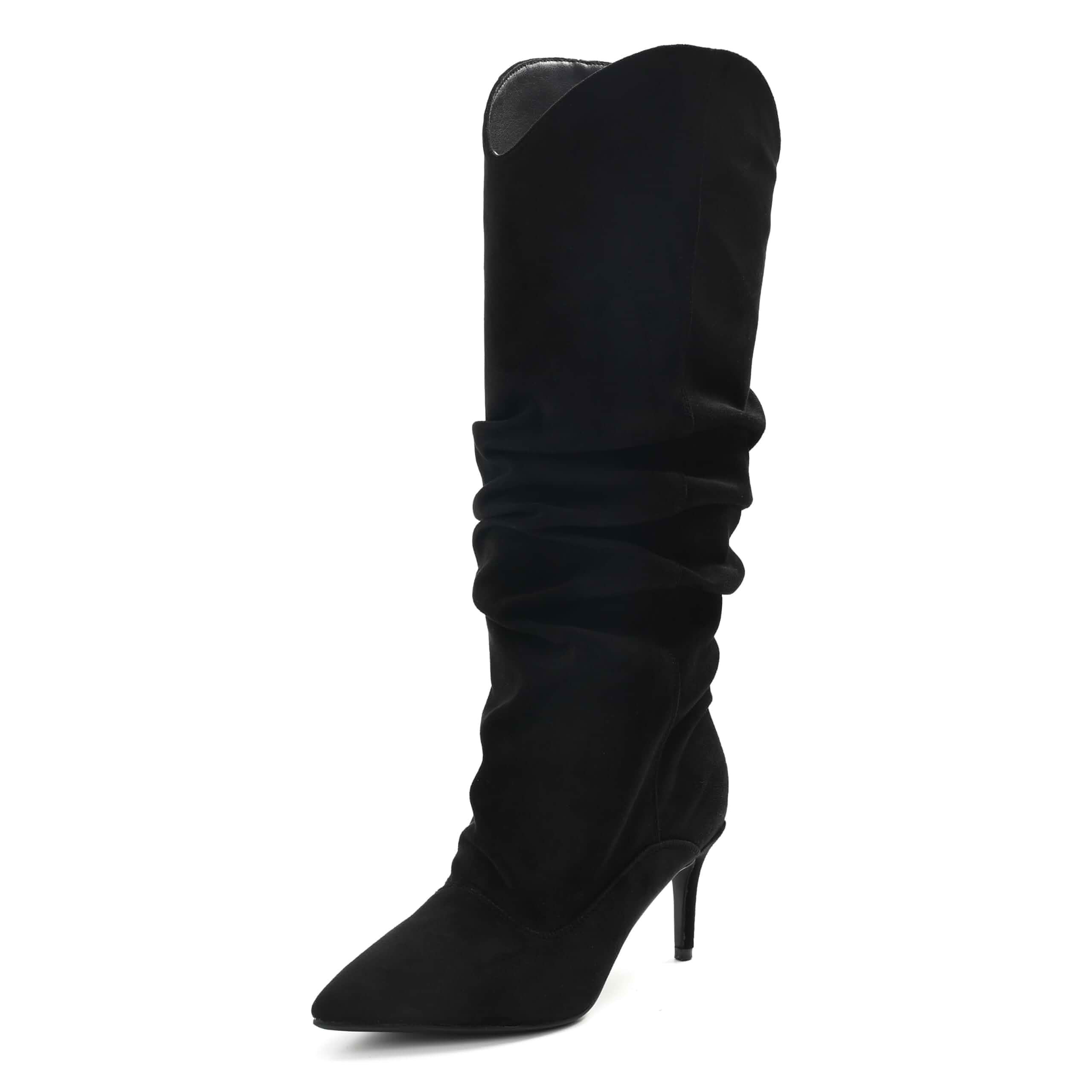 Knee High Boots Women Slouchy Pointed Toe Heel Slouchy shaft, pull on style, 3 inch stiletto heel, pointed toe, dressy look, party date night daily wear