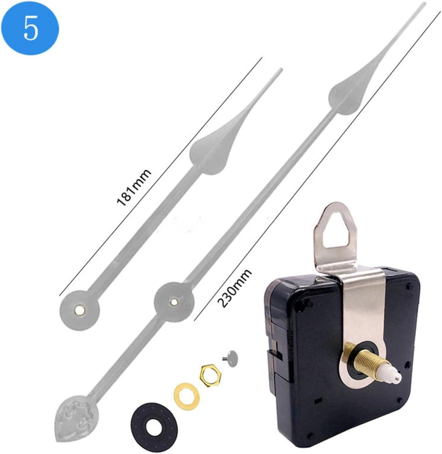 Silent Quartz Movement Replacement Kit for Wall Clocks Diameter 50-60cm, 5-8mm, Long Hands 200mm/230mm (Silver 2)