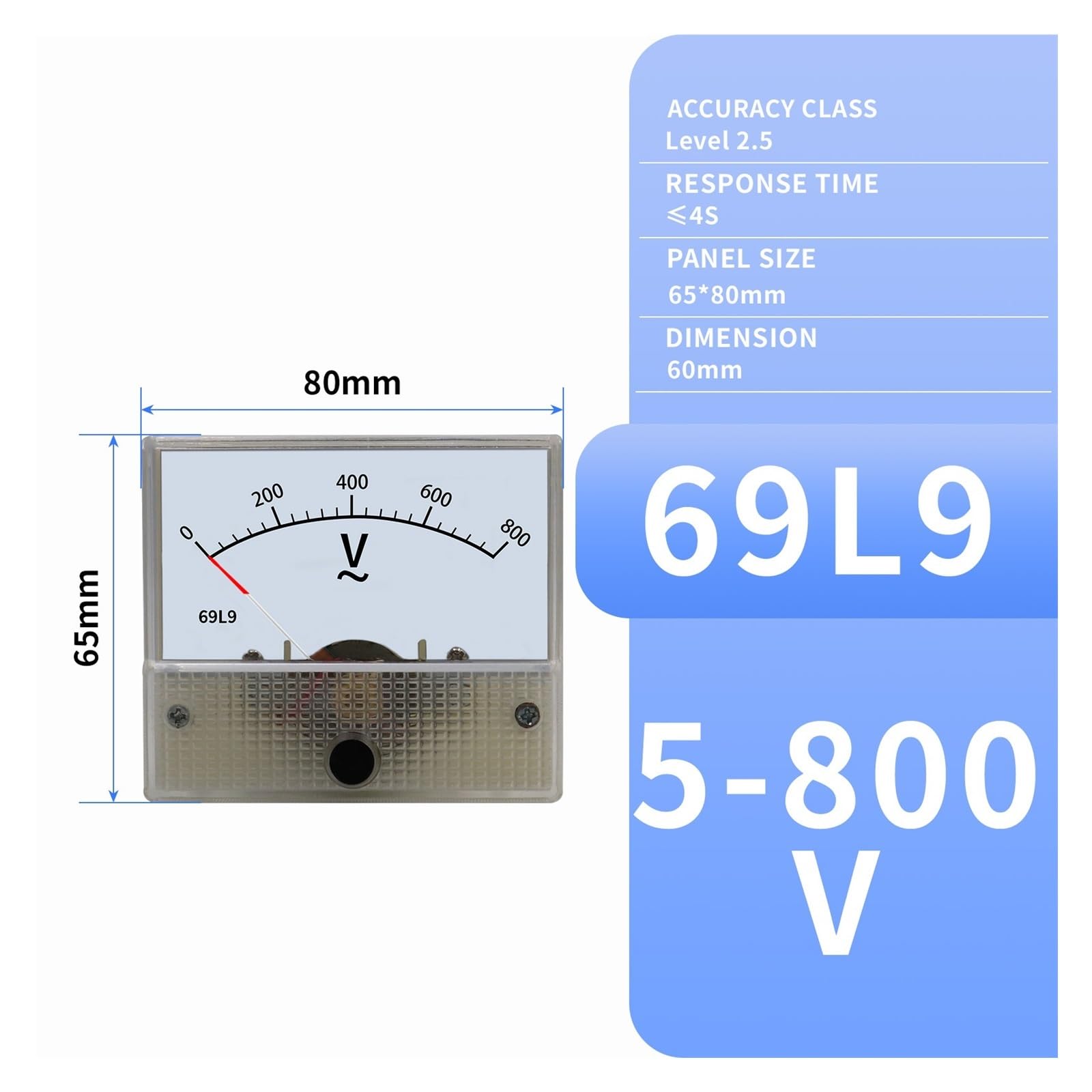 Instrumentos de panel de corriente analógica, Amperímetro Analógico Voltímetro Medidor de Panel Serie 69 DC/AC 5V-800V(Select Colour Name,600V)